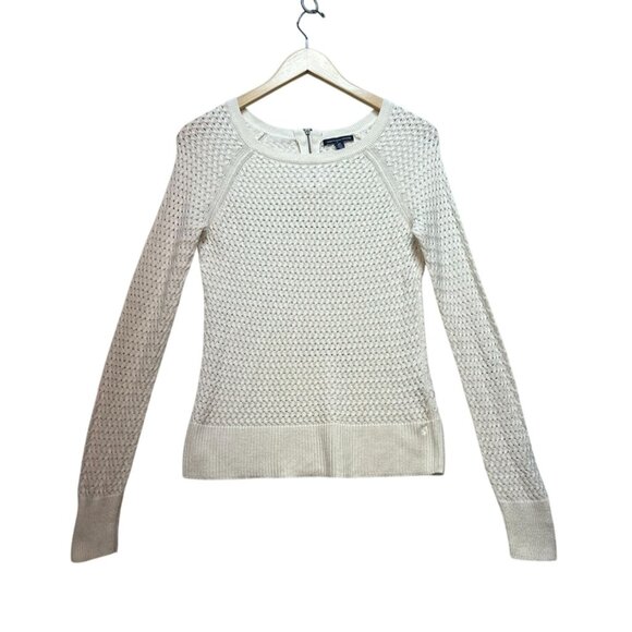 American Eagle Outfitters Women Sweater Small White Open Knit Long Sleeve Casual - Picture 1 of 12